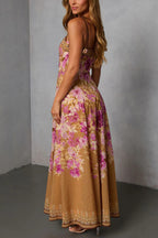 Fashionable Floral Print Square Neck Casual Vacation Maxi Dress