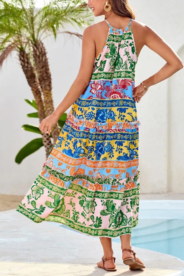 Women's Halter Neck Floral Print Vacation Dress