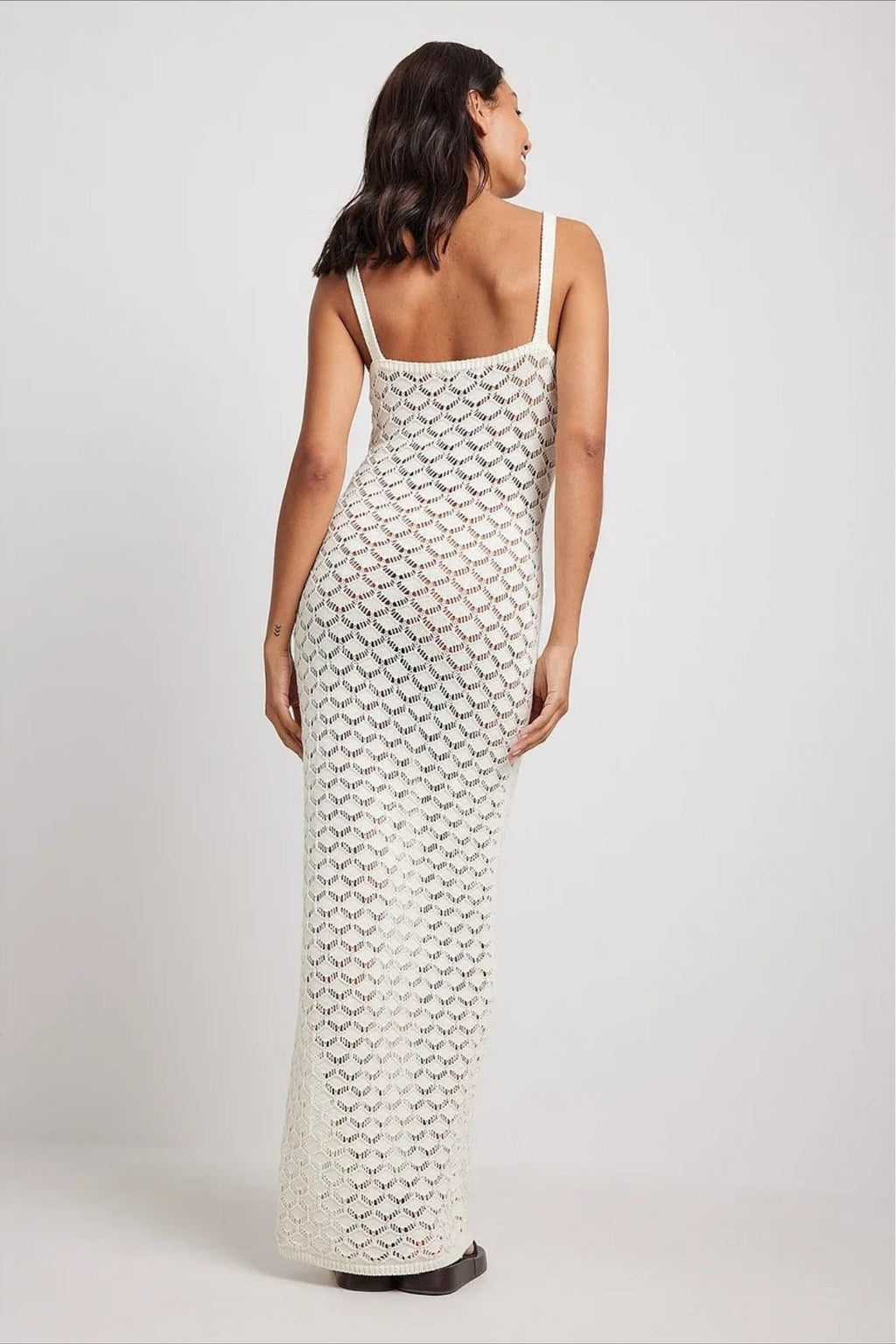 Crochet Knit Backless Slit Cami Maxi Boho Dress