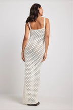 Crochet Knit Backless Slit Cami Maxi Boho Dress