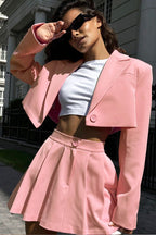 Mini Skirt with Lapel Blazer Two Piece Set