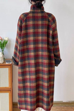 Plaid Wool Blend Stand Collar Mid-Length Overcoat