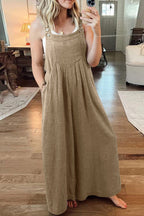Cotton and linen loose casual one-piece wide-leg overalls