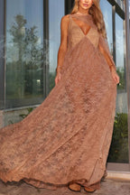 Carissa Floral Lace V-neck Wide Shoulder Straps A-line Maxi Dress