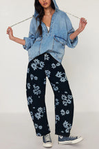 Fashionable Printed Casual Loose Mid-rise Pocket Leg Jeans