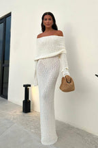 Backless Knit OffShoulder Maxi Sweater Dress