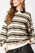 Striped Lapel Long-sleeved Top Loose Casual Sweatshirt