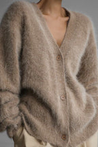Solid V Neck Soft Mink Fleece Loose Knit Cardigan