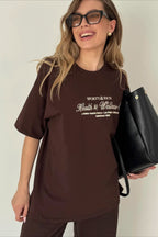 Minimalist Casual Cotton Letter Print Short Sleeve T-shirt