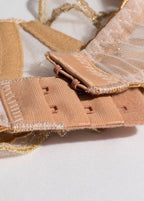 Golden Lace Three-Piece Lingerie Set – Sheer Bra, Garter & Thong