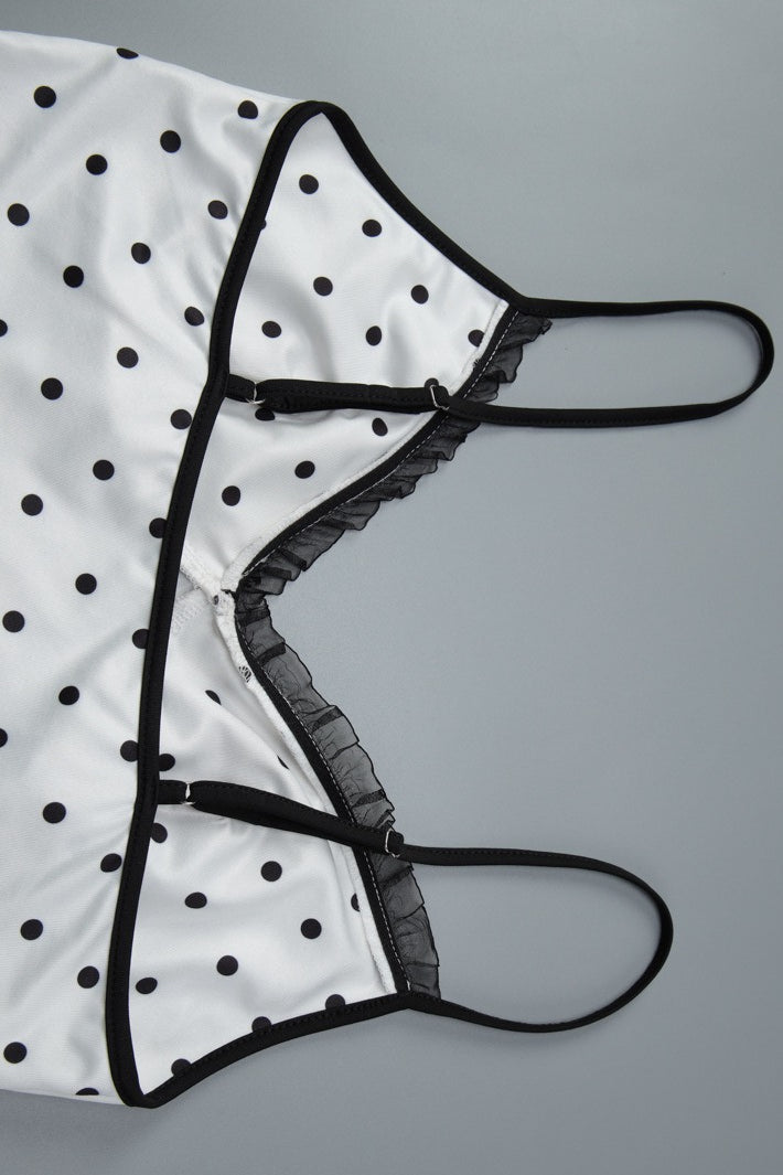 Silk Polka Dot Halter Top High Slit Pencil Skirt Set