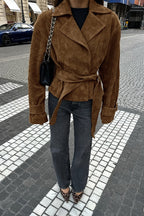 Vintage Belted Suede Long Coat