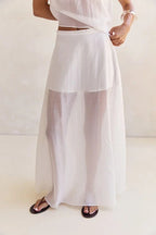Lena Semi-sheer Irregular Hem Top and High Rise Side Zipper A-line Maxi Skirt Set