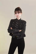 Cropped Denim Military Jacket