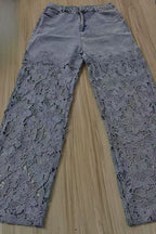 High Waist Lace Cutout Long Wide Leg Jeans