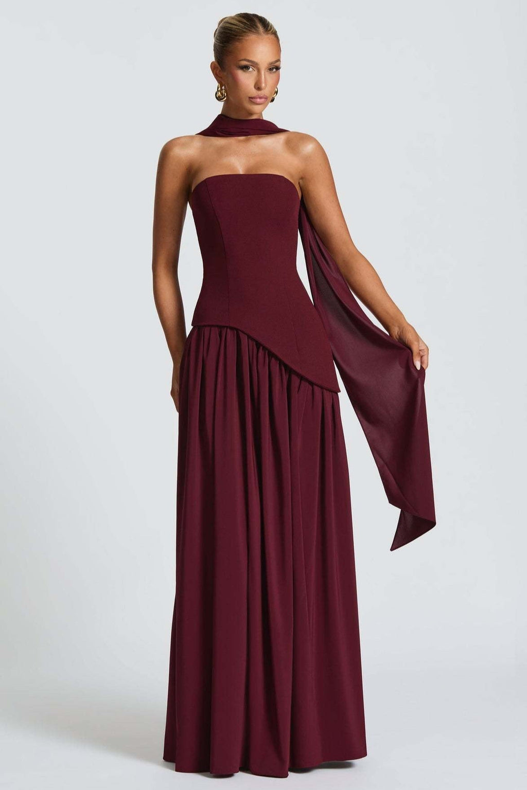 Solid Bustier High Slit Formal Dress