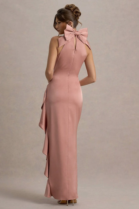 HighNeck Lace Slit Party Dress