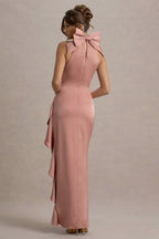HighNeck Lace Slit Party Dress