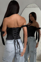 Sexy Corset Tie Asymmetric Hem Crop Top