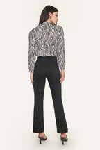 Black Zebra Print Ruffle Trim Button-Up Chiffon Work Shirt