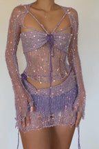 Sequin Knit Cutout Sweater Three Piece Skirt Set