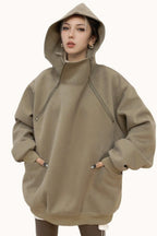 Oversized Hooded Sweatshirt with Side Zipper Hoodie