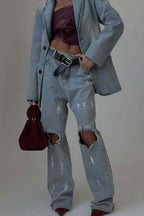 Graffiti Distressed Loose Straight Leg Jeans