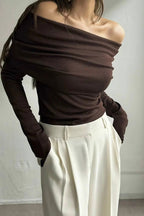 Off Shoulder Slim Knit Sweater