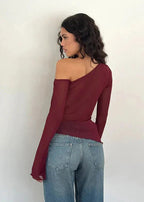 Asymmetrical Gauzy Off-Shoulder Long Sleeve Top