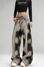 Vintage Grey Tie Dye Wide Leg Jeans
