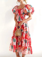 Ersilia Premium Dress with Puff Sleeves and Floral Print Chic Silhouette Collection