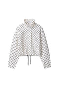 Polka Dot Print Stand Collar Zip-Up Drawstring Cropped Jacket