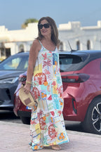 Long summer dress with flamingo print