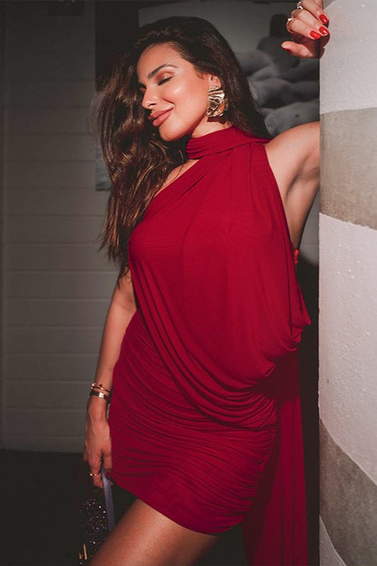 Sheer Tie Neck Bodycon Cocktail Dress