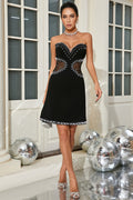 Hutuny Black Strapless Pearl Mini Dress