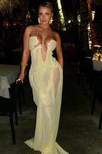 Irregular Sheer Tulle Patchwork Metal Decorative Prom Dress