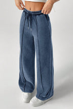 Solid Color Drawstring Waist Wide Leg Sweat Pants