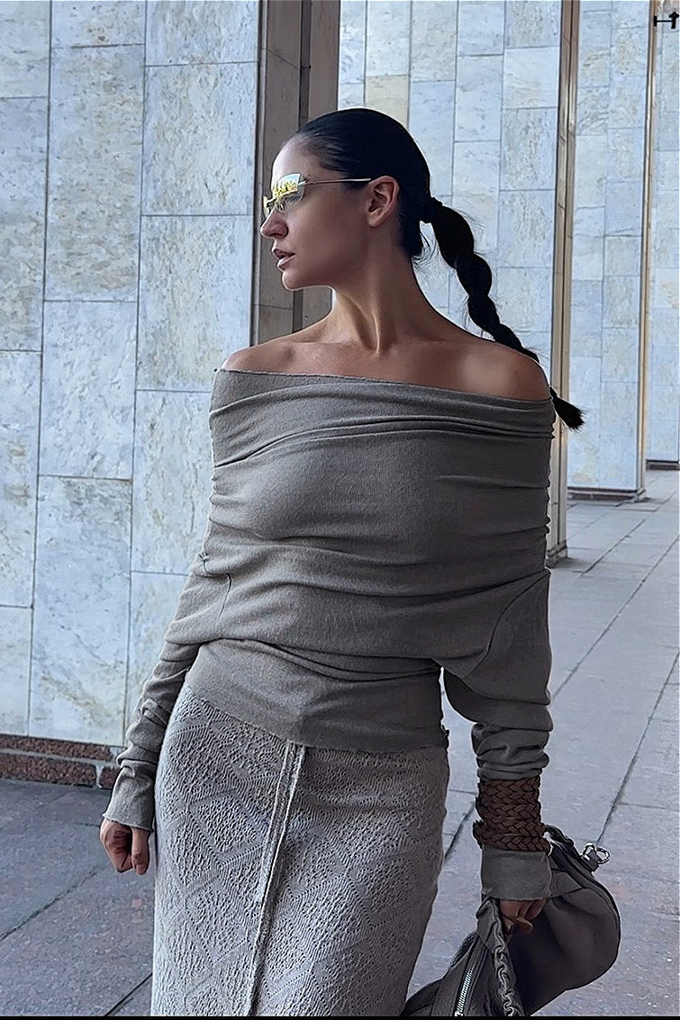Vintage Off-Shoulder Cinched Chic Blouse