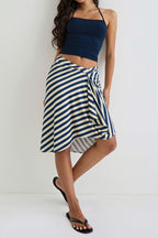 Elegant Striped Irregular Midi Skirt
