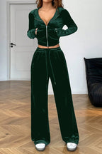Y2K Retro Solid Loose Hooded Cardigan Two Piece Set