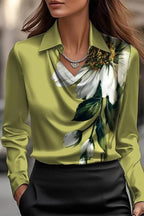 Temperamental Printed Simple Shirt Collar Ladies Top