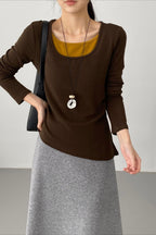 Chic Fleece Fake Two-Piece Split Hem Slim Base Layer