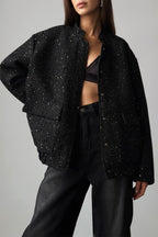 Metallic Sequined Stand Collar Coat
