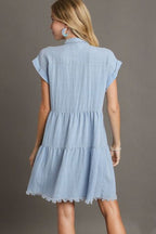 Aaliyah Minimalist Shirt Dress with Frayed Hem and Button Placket Premium Wardrobe Essential
