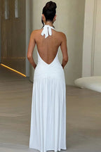 Halter V neck Backless Maxi Dress