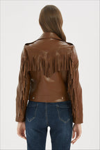 Faux Leather Tassel Biker Jacket