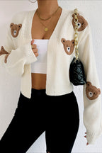Bear Embroidery Short Cardigan