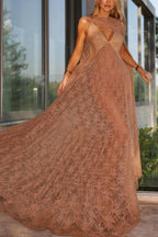 Carissa Floral Lace V-neck Wide Shoulder Straps A-line Maxi Dress