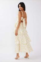 Bow Detail Printed Slim Party Floral Dress
