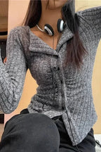 Vintage V-Collar Knit Cardigan